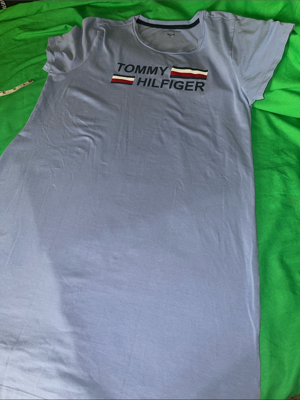Tommy Hilfiger Gray Logo T-Shirt Dress with Flag Accent